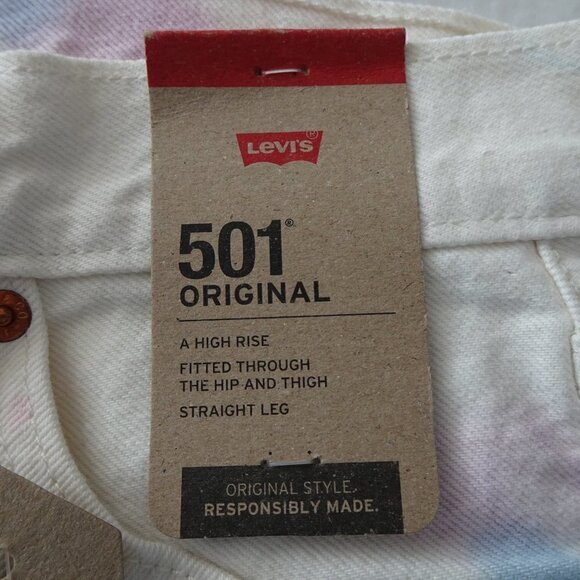 Levi's 501 Jeans Women's Size 25x30 White Tie Dye Denim Button Fly - Picture 9 of 12